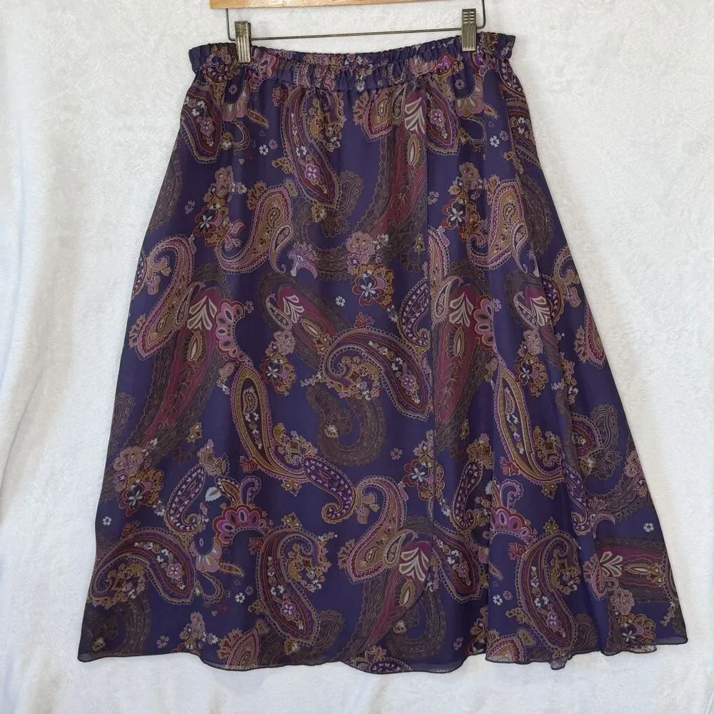Coldwater Creek‎ Reversible Purple Chiffon Paisley Skirt Flowy Women's PM Petite